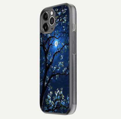 Mystic Floral Night Glass Case for iPhone 11 Pro Max floating dual-view mockup displaying shine and rich color depth