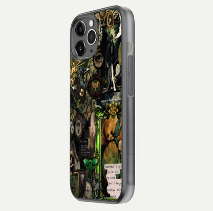 Mystic Woods Secret Glass Case for iPhone 11 Pro Max floating dual-view mockup showing HD shine and depth