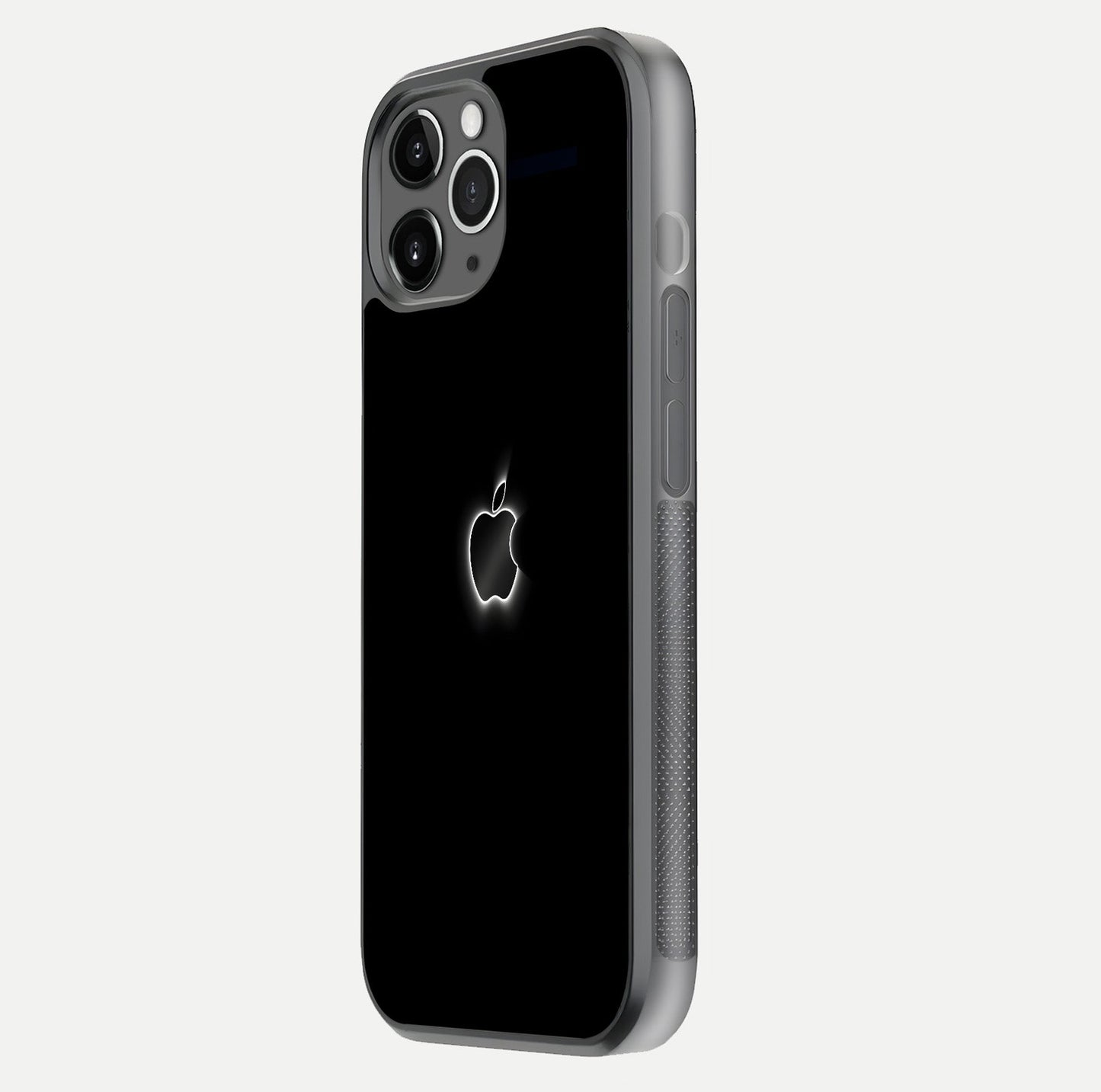 Neon Apple Glow Glass Case for iPhone 11 Pro Max floating dual-view mockup showing HD shine and modern look