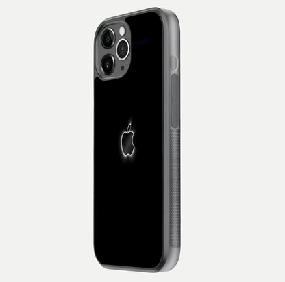 Neon Apple Glow Glass Case for iPhone 11 Pro Max floating dual-view mockup showing HD shine and modern look