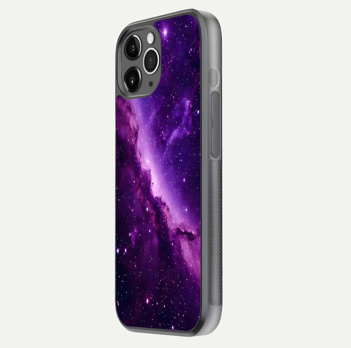 Purple Shade Sky Glass Case for iPhone 11 Pro Max floating dual-view mockup displaying gloss and sky theme