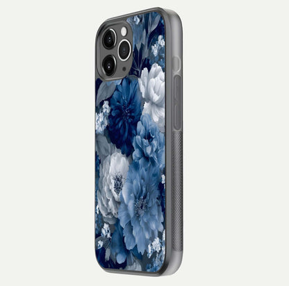 Royal Bloom Garden Glass Case for iPhone 11 Pro Max floating dual-view mockup displaying gloss and print clarity