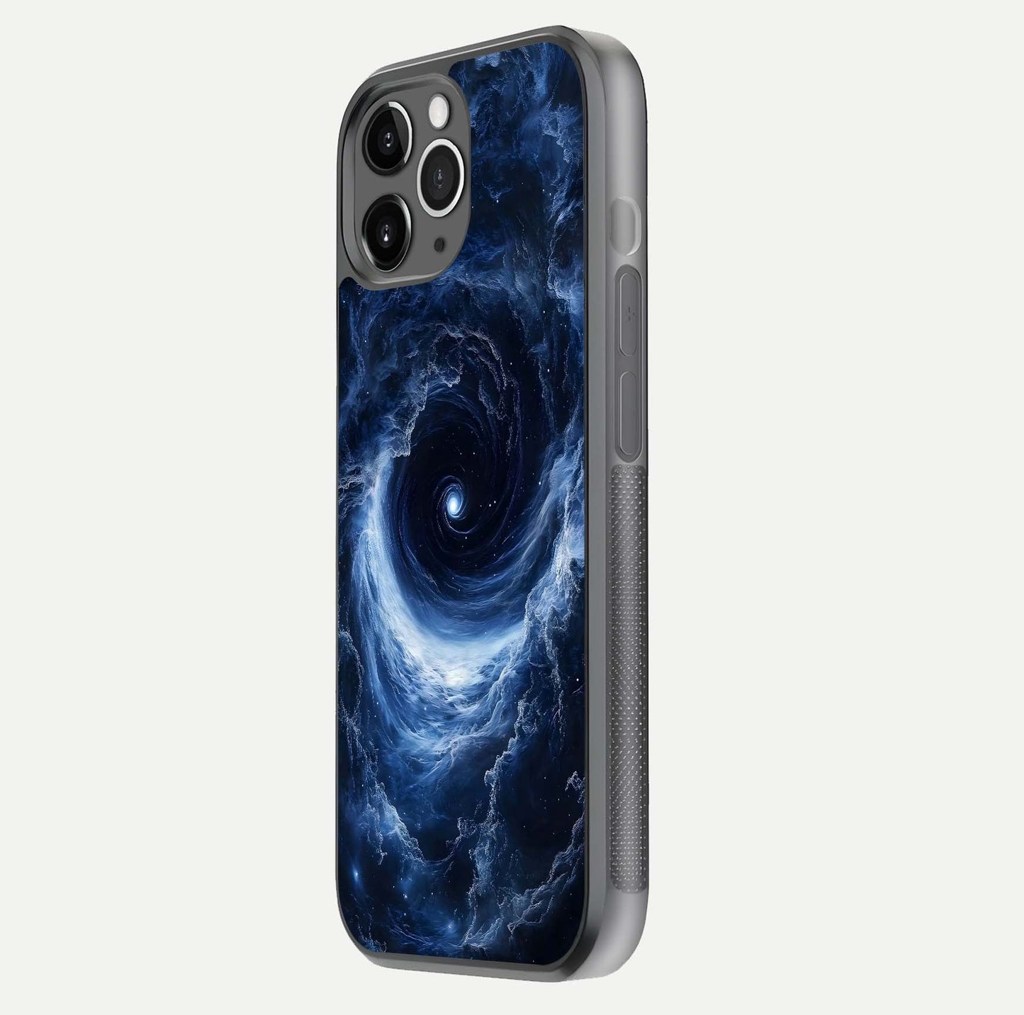 Stunning Galaxy Glass Case for iPhone 11 Pro Max floating dual-view mockup displaying gloss shine and vivid print depth