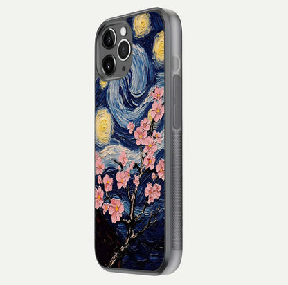 Van Gogh Scenery Glass Case for iPhone 11 Pro Max floating dual-view mockup displaying gloss reflection and HD quality