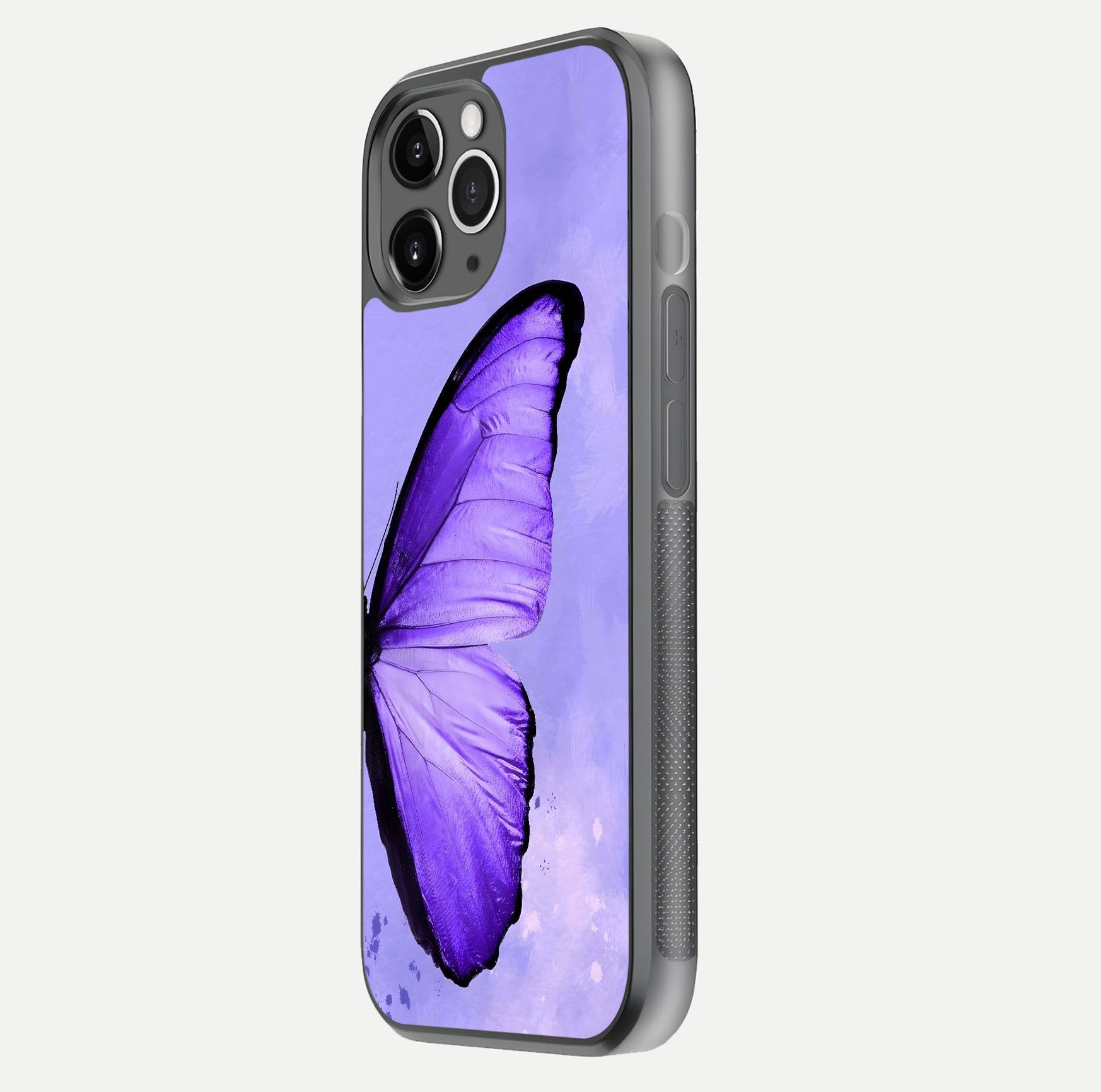 Violet Dream Wing Glass Case for iPhone 11 Pro Max floating dual-view mockup displaying gloss depth and clarity