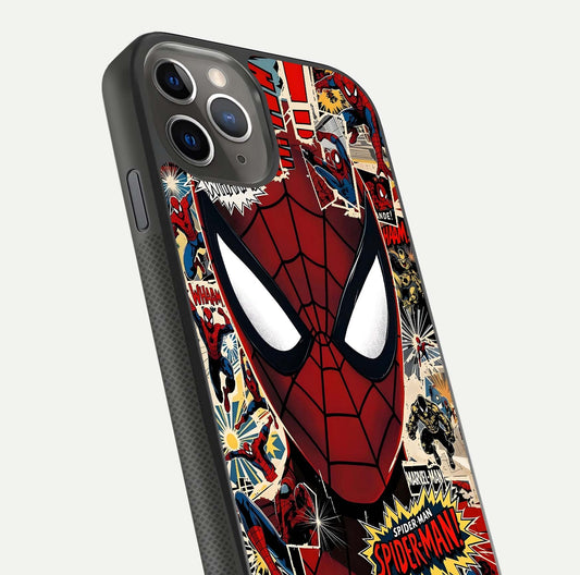 Aesthetic Wonder Spider Glass Case for iPhone 11 Pro Max side-angle shot showing red-blue tones and durable protective frame