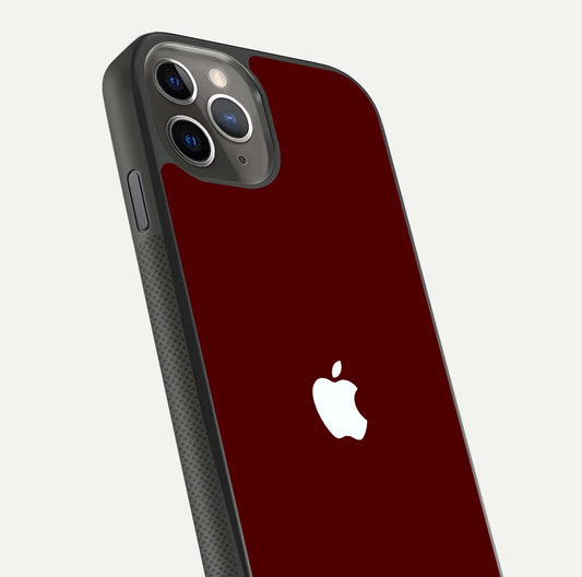 Apple Crimson Core Glass Case for iPhone 11 Pro Max side-angle shot showing camera bump alignment and glossy shine