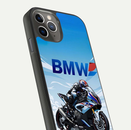 BMW Power Drift Glass Case for iPhone 11 Pro Max side-angle image emphasizing smooth finish and detailed design