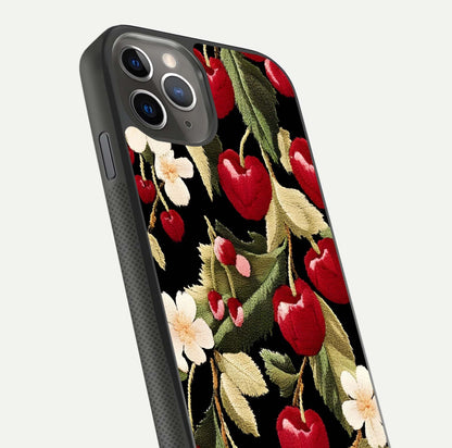 Bloom Thread Art Glass Case for iPhone 11 Pro Max side-angle image showing texture depth and gloss reflection