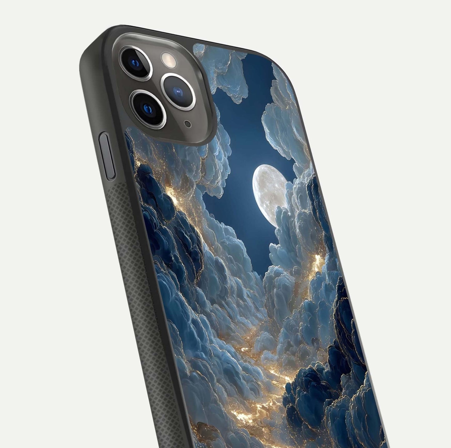 Celestial Cloud Road Glass Case for iPhone 11 Pro Max side-angle image showing soft pastel tones and edge clarity