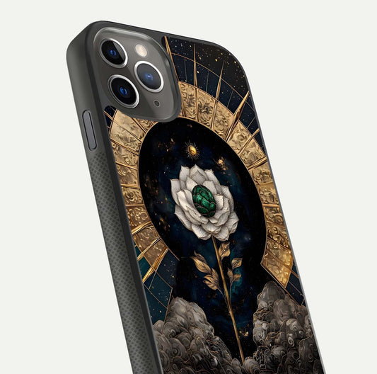 Celestial Lotus Morang Glass Case for iPhone 11 Pro Max side-angle image capturing shine and smooth curvature