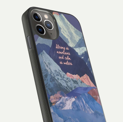Celestial Mountain Calm Glass Case for iPhone 11 Pro Max side-angle image capturing mountain detail and shine gradient