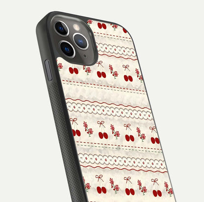 Cherry Bloom Charm Glass Case for iPhone 11 Pro Max side-angle photo showing flower detail and edge light
