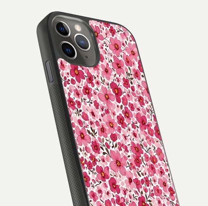 Cherry Blossom Charm Glass Case for iPhone 11 Pro Max side-angle image showing reflection gloss and soft texture