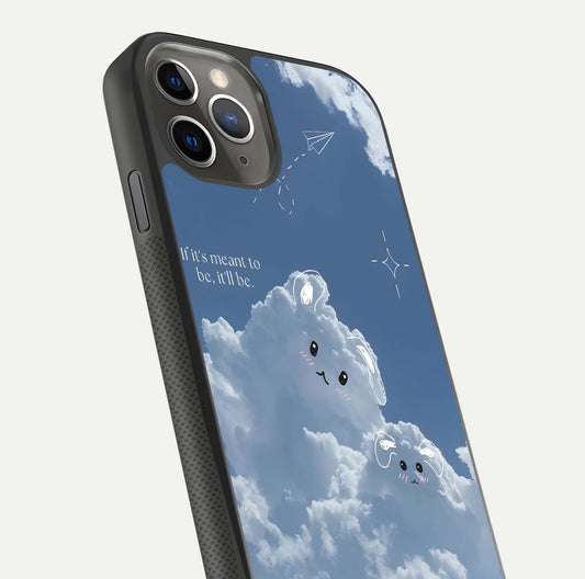 Cloud Bunny Dreams Glass Case for iPhone 11 Pro Max side-angle image capturing gloss texture and edge glow