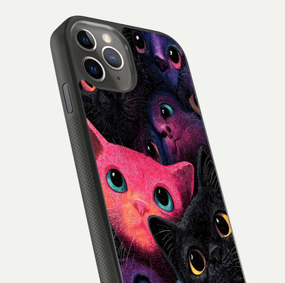 Cosmic Cats Dreams Glass Case for iPhone 11 Pro Max side-angle photo showing edge gloss and color depth