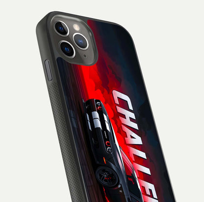 Crimson Challenger Fury Glass Case for iPhone 11 Pro Max side-angle image showing curve reflection and red finish