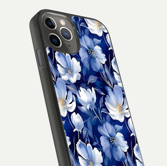 Cute Floral Patterns Glass Case for iPhone 11 Pro Max side-angle image showing polished surface and gloss tone