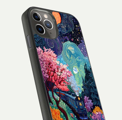 Digital Art Glass Case for iPhone 11 Pro Max side-angle photo showing shine depth and artistic clarity