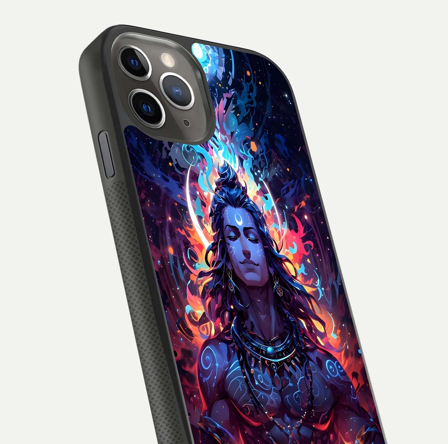 Divine Fire Shiv Glass Case for iPhone 11 Pro Max side-angle image showing reflection clarity and shine
