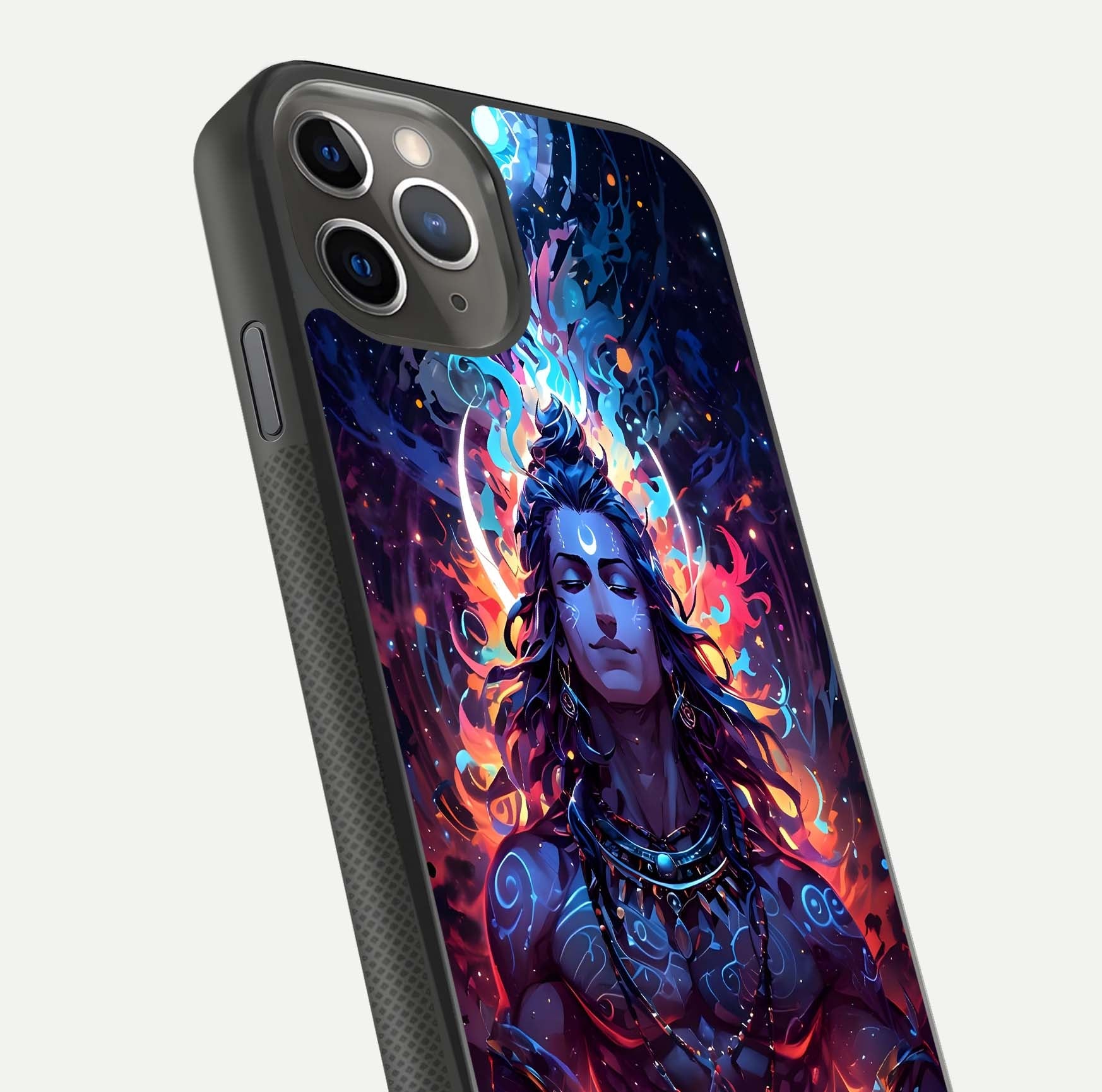 Divine Fire Shiv Glass Case for iPhone 11 Pro Max side-angle image showing reflection clarity and shine