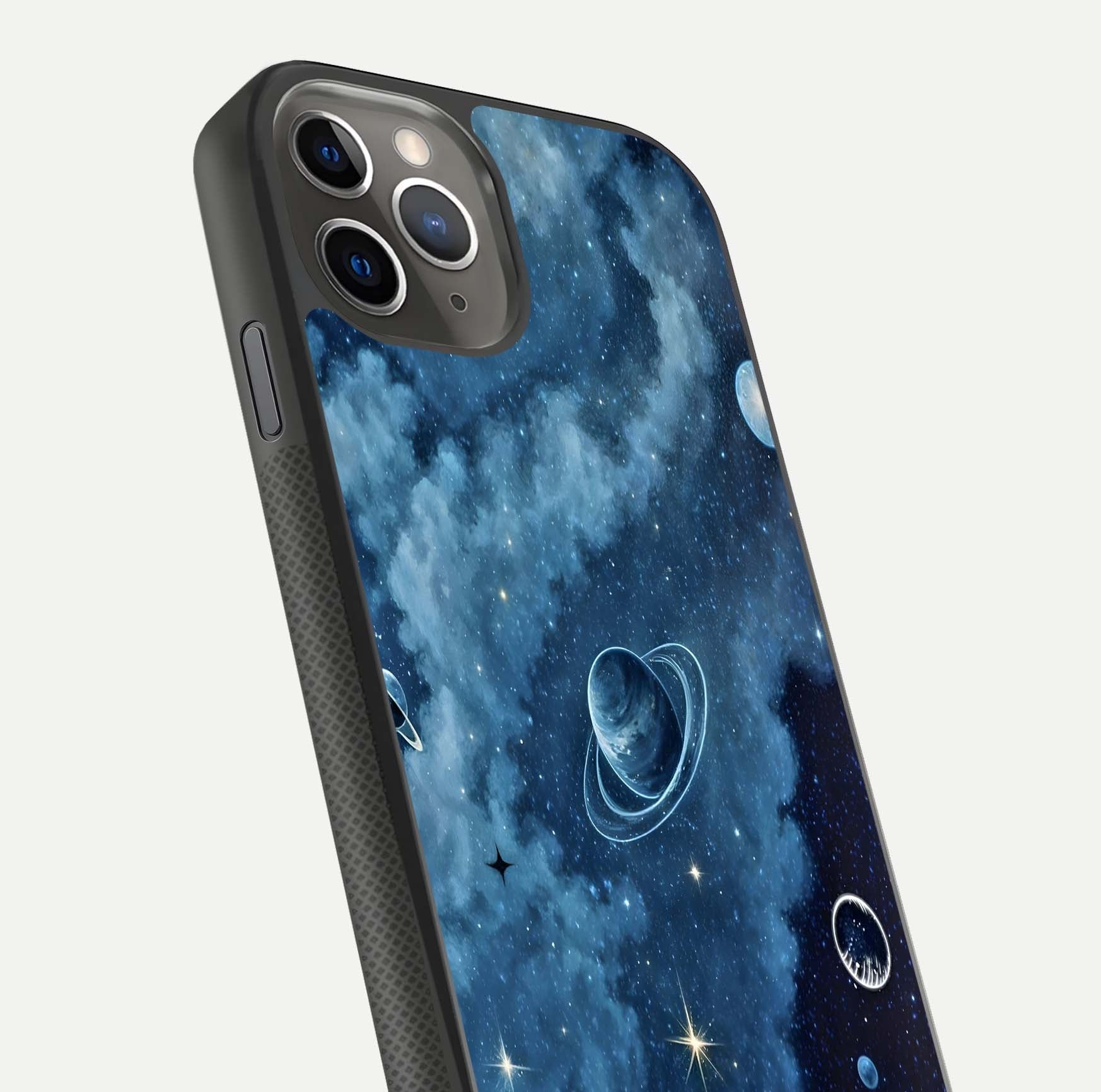 Galaxy Dream Space Glass Case for iPhone 11 Pro Max side-angle image capturing reflection clarity and galactic texture