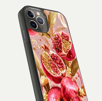 Golden Bloom Glow Glass Case for iPhone 11 Pro Max side-angle image showing light reflection, gloss texture, and rich tone