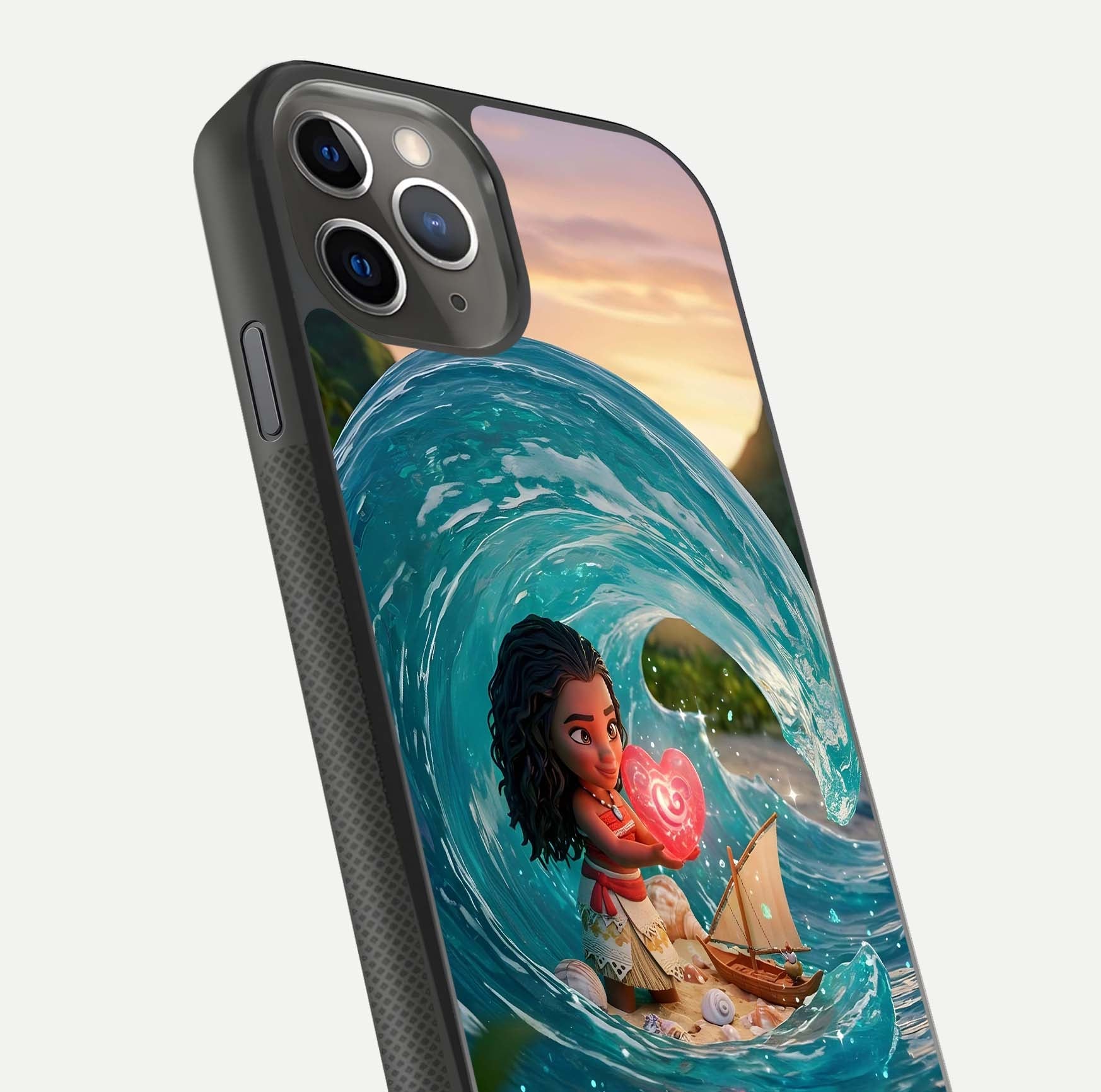 Heart of Ocean Glass Case for iPhone 11 Pro Max side-angle image showing reflection clarity and deep ocean texture