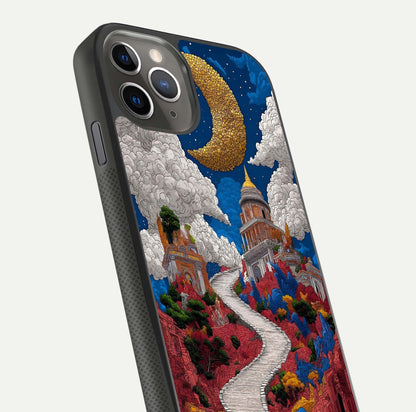 Heavenly Moon Path Glass Case for iPhone 11 Pro Max side-angle image showing reflection clarity and serene moon glow