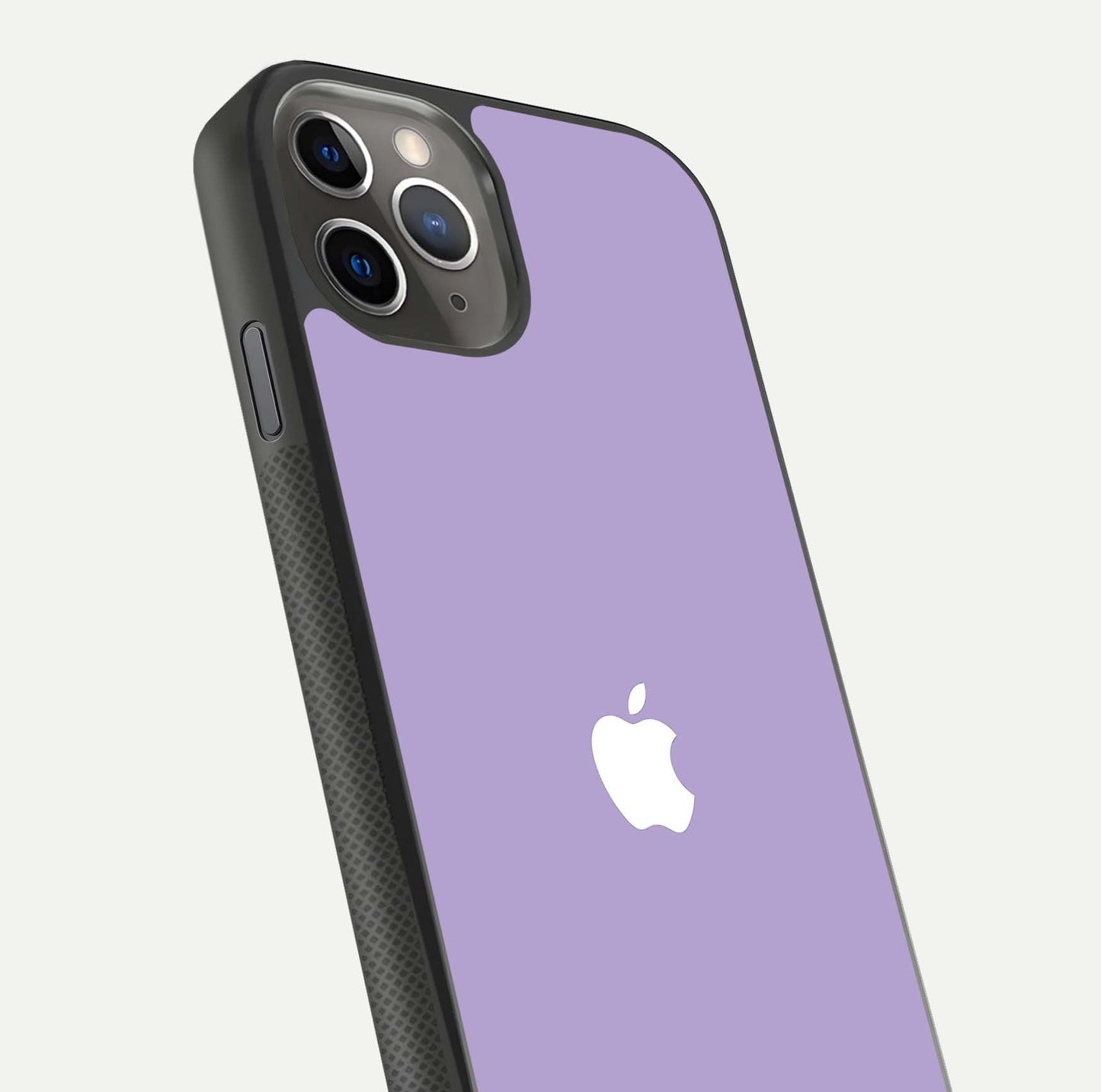 Lavender Soft Minimal Glass Case for iPhone 11 Pro Max side-angle image showing smooth reflection and minimal look