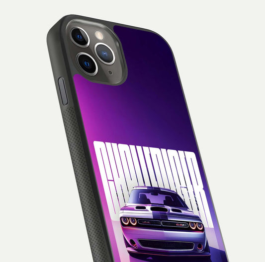 Midnight Muscle Ride Glass Case for iPhone 11 Pro Max side-angle image showing reflection clarity and bold design