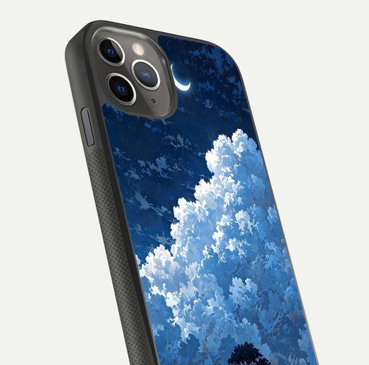 Midnight Sky Serenity Glass Case for iPhone 11 Pro Max side-angle image showing soft glow and smooth reflection