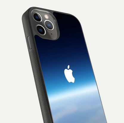 Minimal Apple Sky Glass Case for iPhone 11 Pro Max side-angle image showing smooth reflection and gentle sky tone