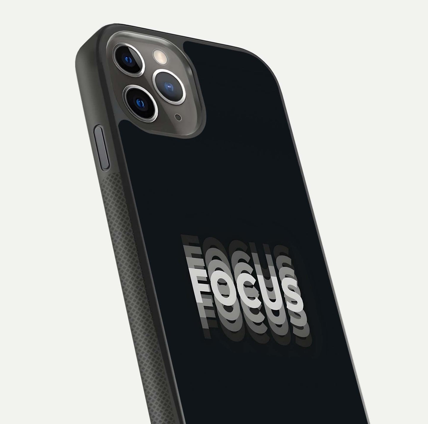 Mono Focus Vision Glass Case for iPhone 11 Pro Max side-angle image showing smooth reflection and minimal tones