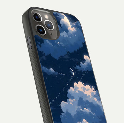 Moon Dream Haze Glass Case for iPhone 11 Pro Max side-angle image showing HD reflection and moonlight detailing