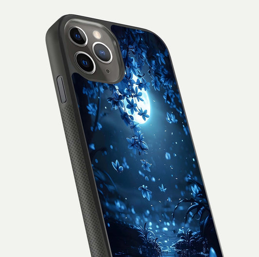Moonlight Petal Dream Glass Case for iPhone 11 Pro Max side-angle image showing reflection and petal detail