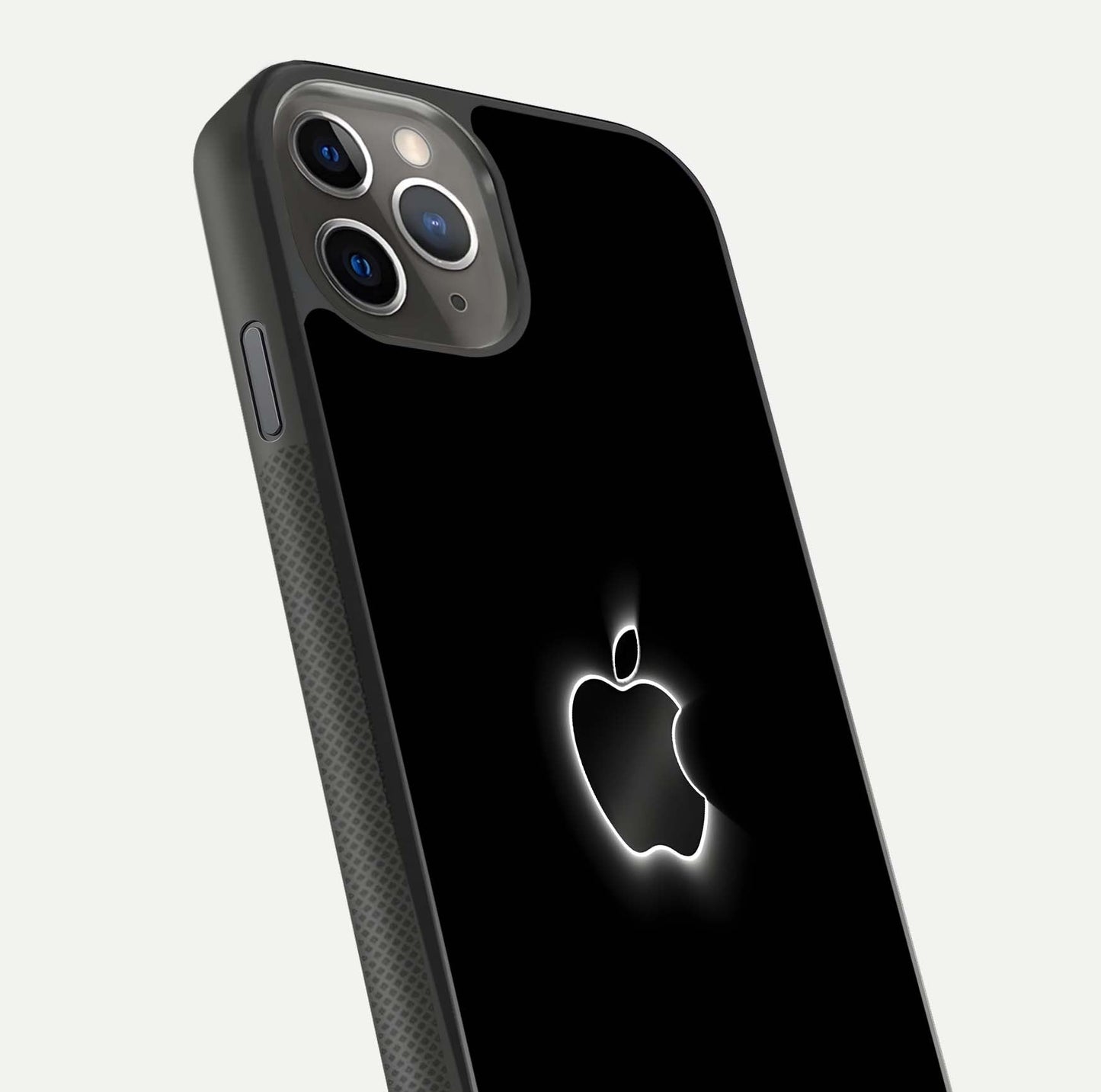Neon Apple Glow Glass Case for iPhone 11 Pro Max side-angle image showing light reflection and glow effect