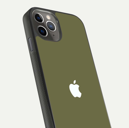 Olive Matte Essence Glass Case for iPhone 11 Pro Max side-angle image showing soft hue and elegant smooth surface
