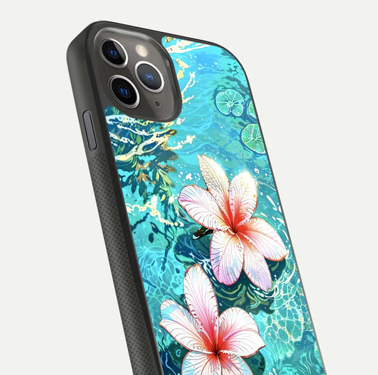 Pink Flowers in Water Glass Case for iPhone 11 Pro Max side-angle image showing reflection and depth of detail