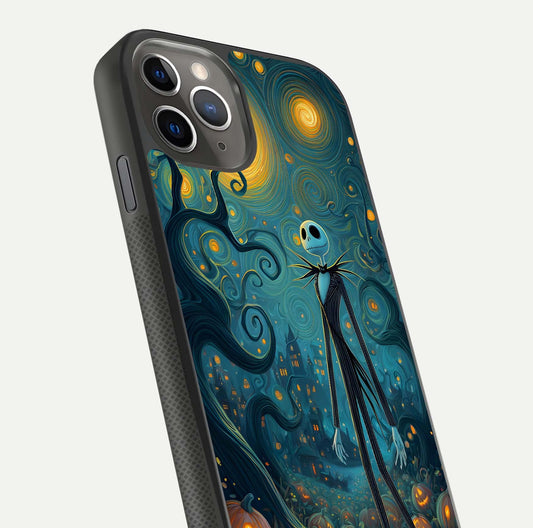 Pumpkin Moonlight Tale Glass Case for iPhone 11 Pro Max side-angle image showing glow texture and Halloween vibe