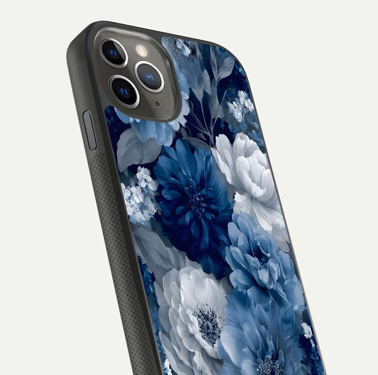 Royal Bloom Garden Glass Case for iPhone 11 Pro Max side-angle image showing floral pattern, edges, and reflection