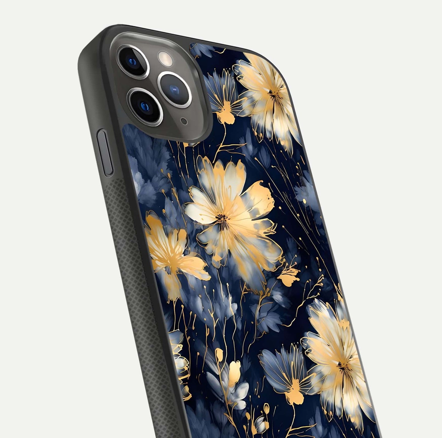 Royal Petal Dream Glass Case for iPhone 11 Pro Max side-angle image showing smooth edges and royal bloom details