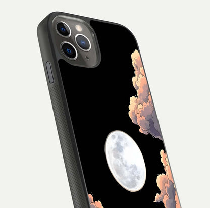 Shade Cloud Moon Glass Case for iPhone 11 Pro Max side-angle image showing reflection and night-sky detail