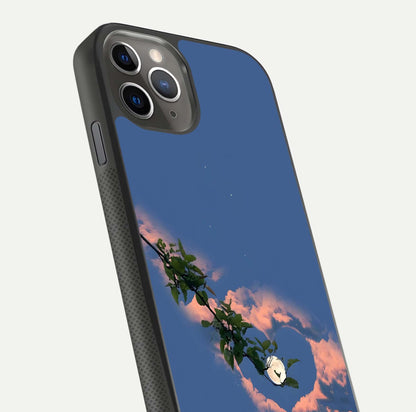 Sky Under Tree Glass Case for iPhone 11 Pro Max side-angle image showing shine, edge texture, and scenic detail