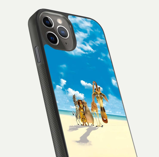Tropical Fun Squad Glass Case for iPhone 11 Pro Max side-angle image showing shine, color depth, and surface gloss