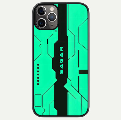 Aqua Tech CYBERPUNK Custom Name Glass Case For iPhone 16 Pro by Custom World