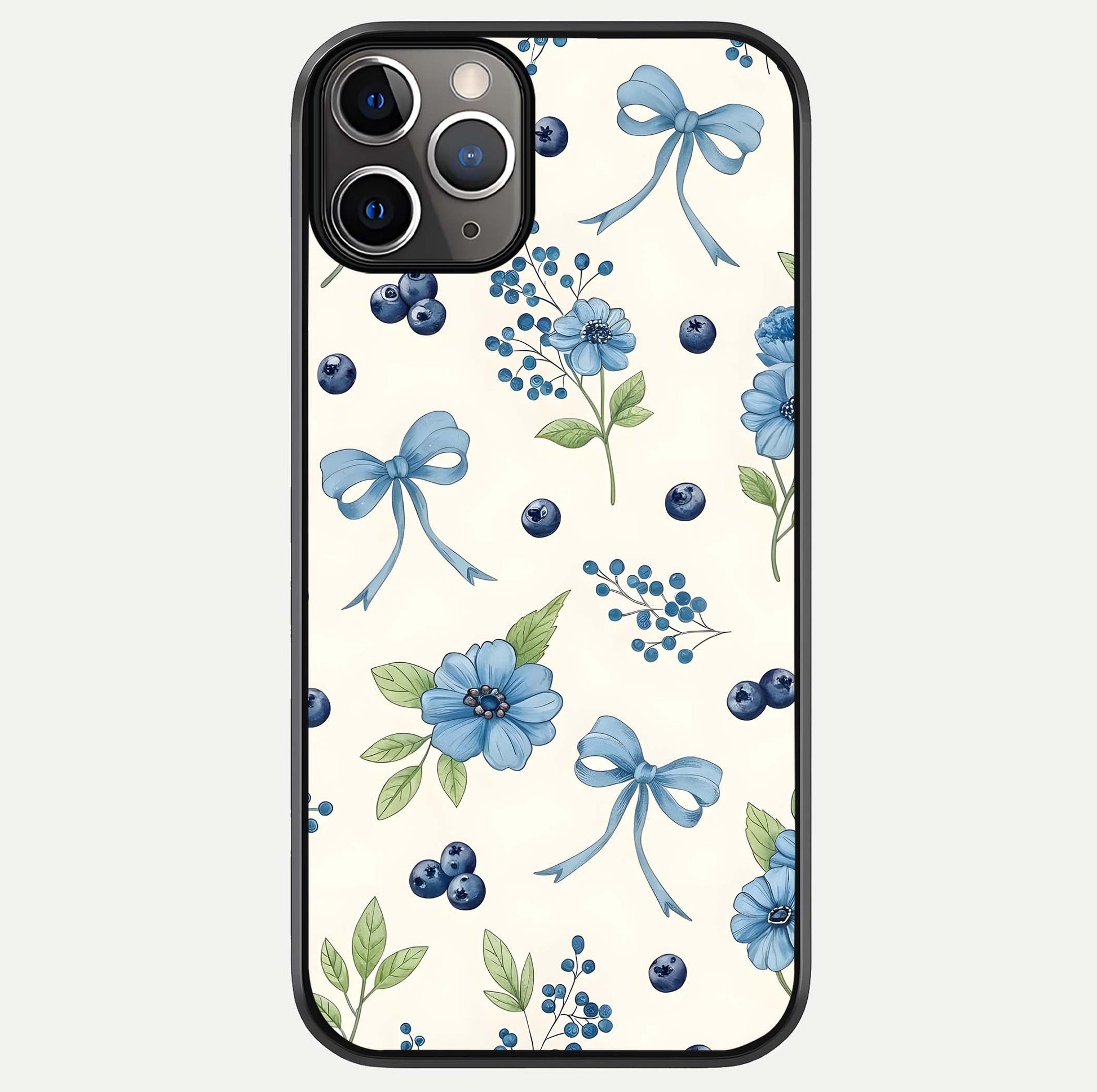 Blue Flower & Bow Glass Case For iPhone 11 Pro Max by Custom World