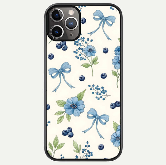 Blue Flower & Bow Glass Case For iPhone 11 Pro Max by Custom World