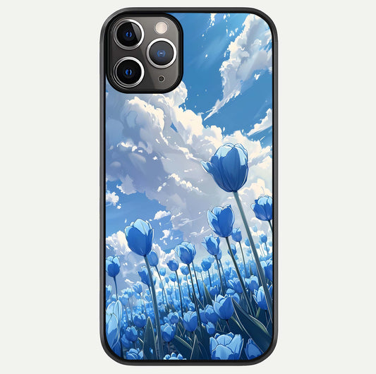 Blue Tulip Clouds Glass Case For iPhone 11 Pro Max by Custom World