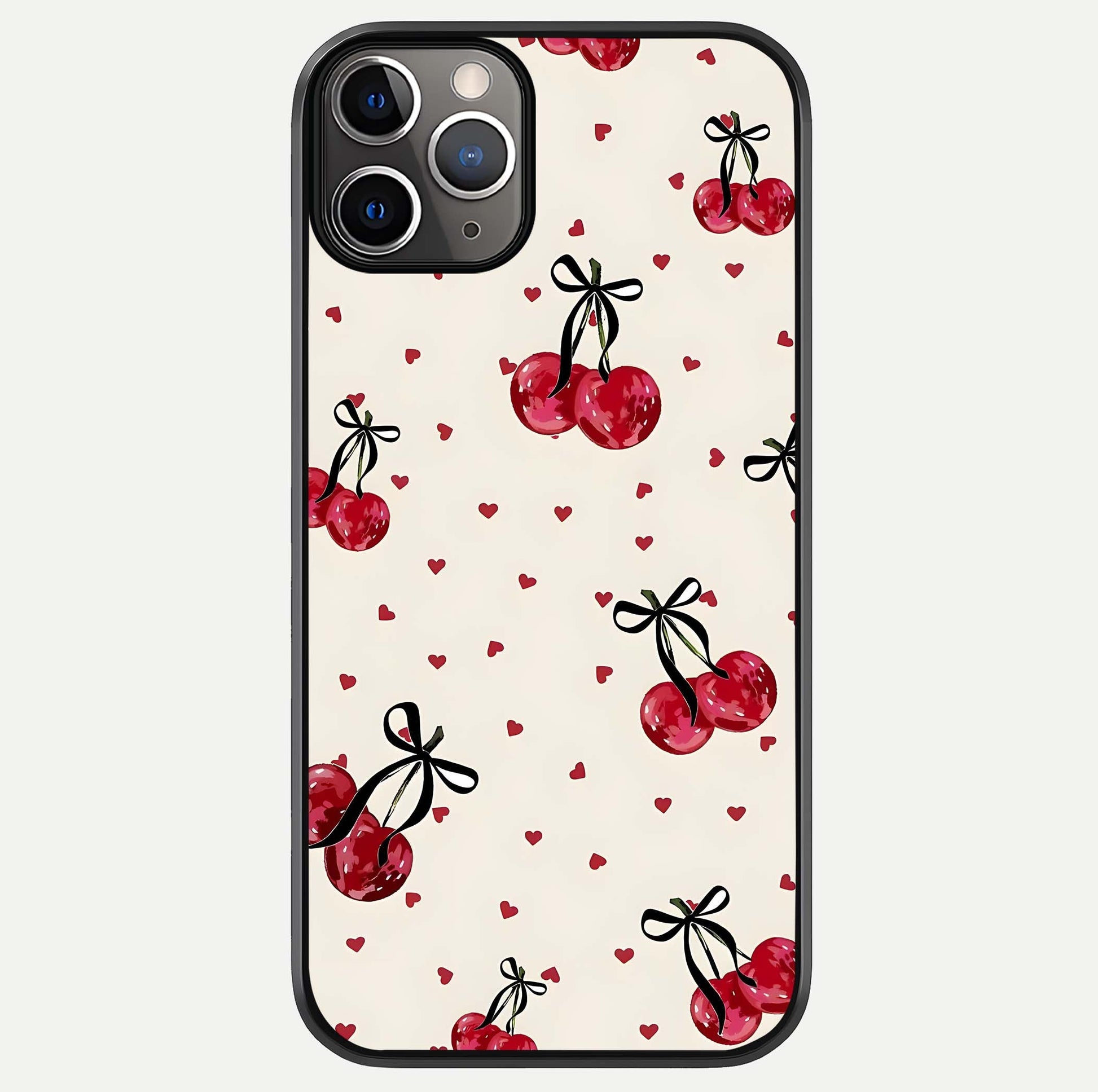 Cherry Heart Bow Glass Case For iPhone 11 Pro Max by Custom World